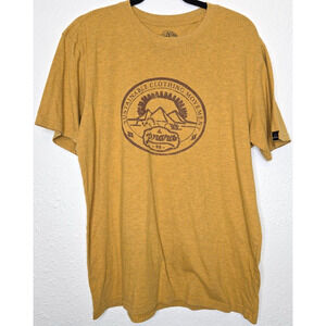 Prana Mens Riedel T Shirt Large Yellow Graphic Crew Tee Organic Cotton Hiking